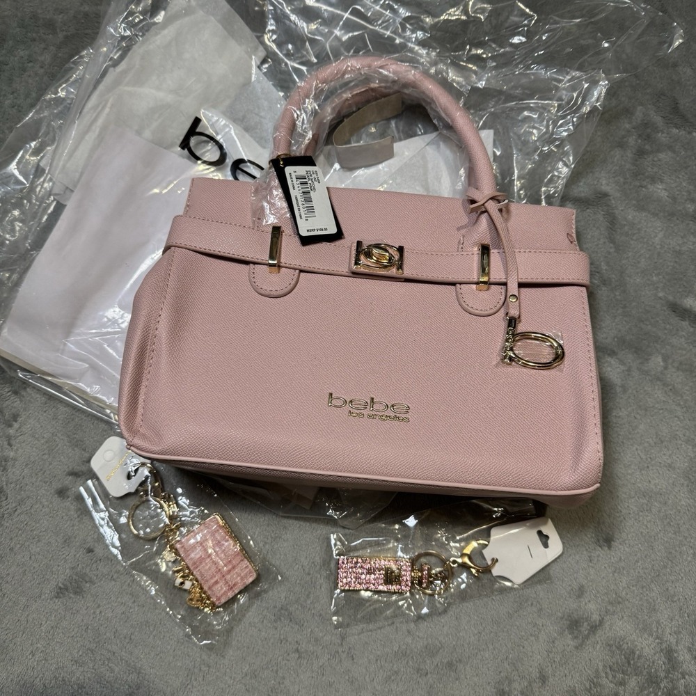 Bebe NWT Leather Hand Bag Evie Satchel Pastel Pink Retro Y2K Girlie FREE CHARMS
